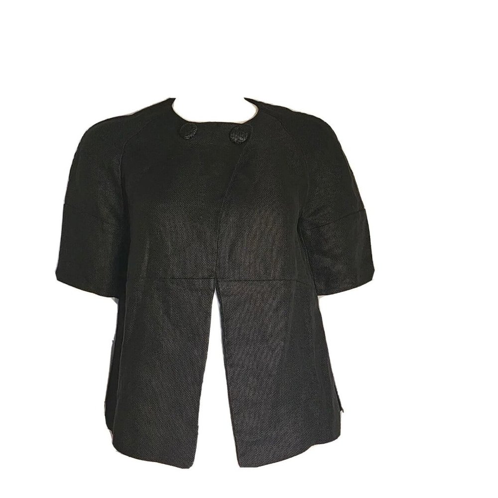 PRINGLE‎ of SCOTLAND Solid Black Linen Short Sleeve Cardigan Womens UK 10 US 6